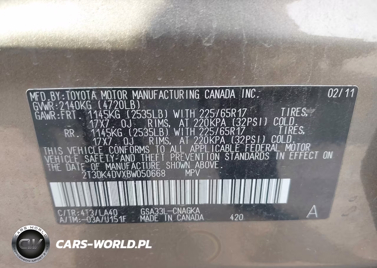 2011 Toyota Rav4 Limited V6 VIN:2T3DK4DVXBW050668 - 9