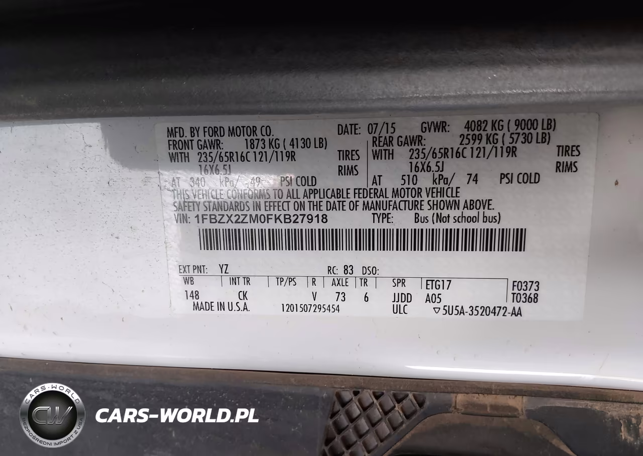 2015 Ford Transit-350 Xlt VIN:1FBZX2ZM0FKB27918 - 9