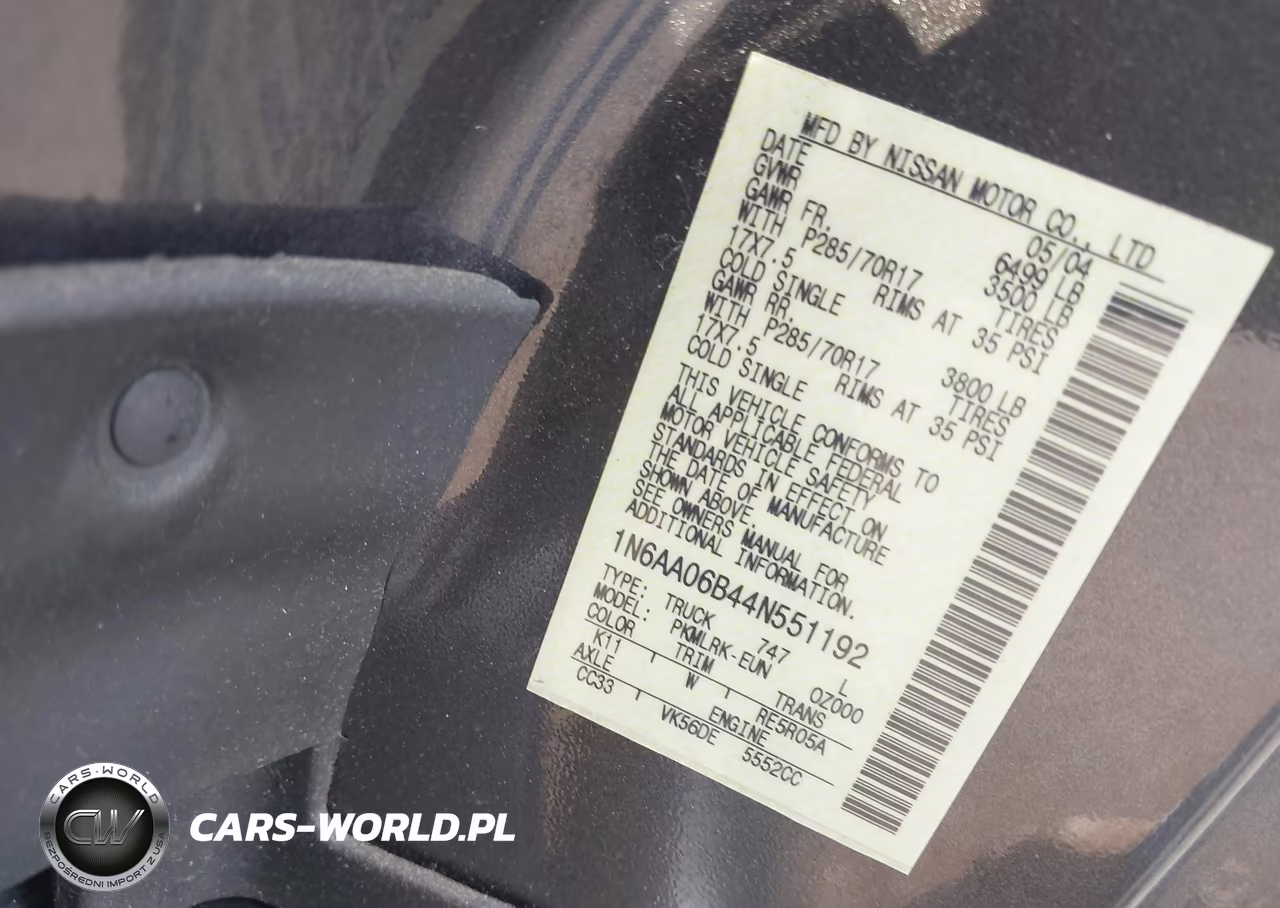 2004 Nissan Titan Xe VIN:1N6AA06B44N551192 - 9