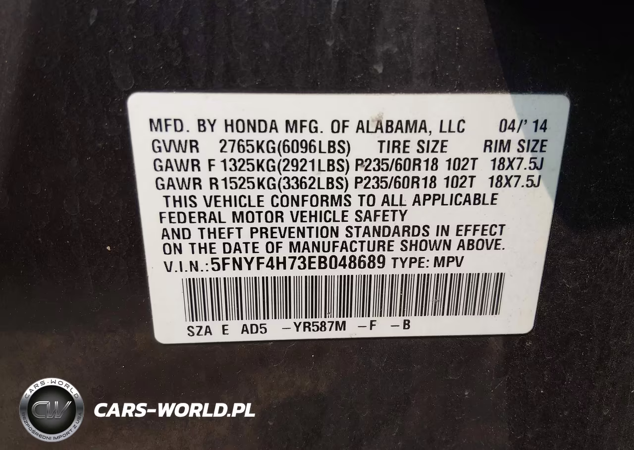 2014 Honda Pilot Ex-L VIN:5FNYF4H73EB048689 - 9