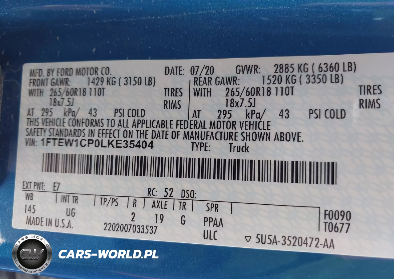 2020 Ford F-150 Xlt VIN:1FTEW1CP0LKE35404 - 9