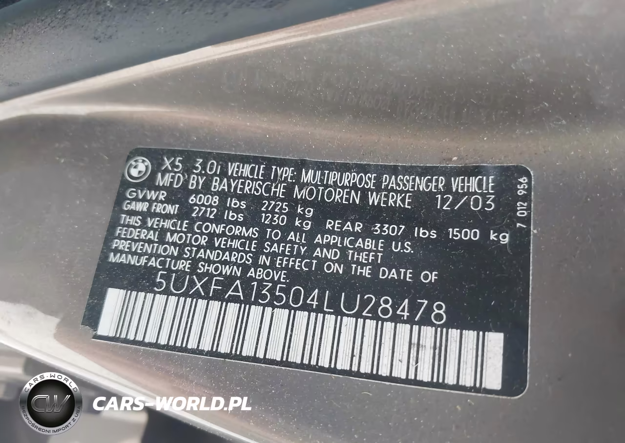 2004 BMW X5 3.0I VIN:5UXFA13504LU28478 - 9