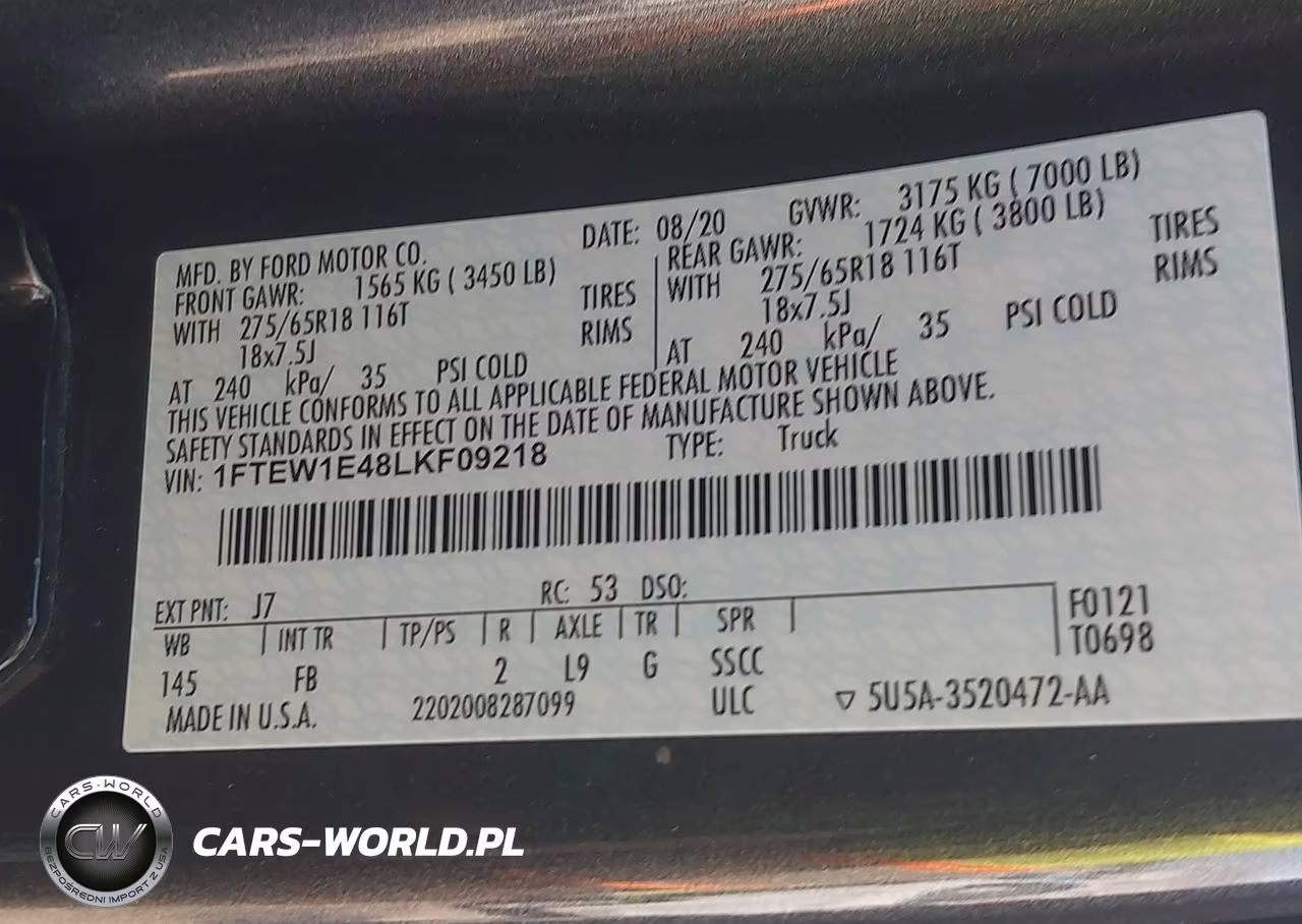 2020 Ford F-150 Xlt VIN:1FTEW1E48LKF09218 - 9
