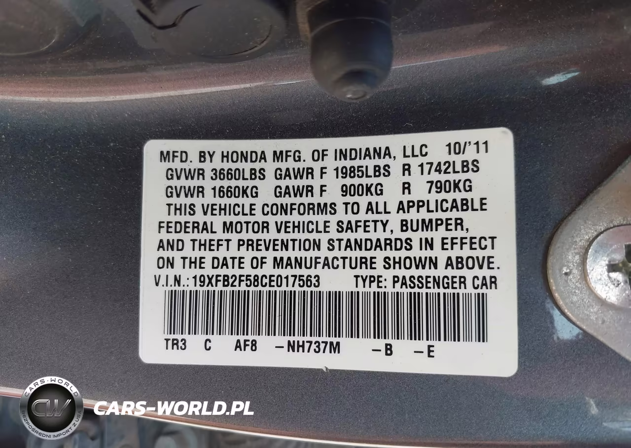 2012 Honda Civic Lx VIN:19XFB2F58CE017563 - 8