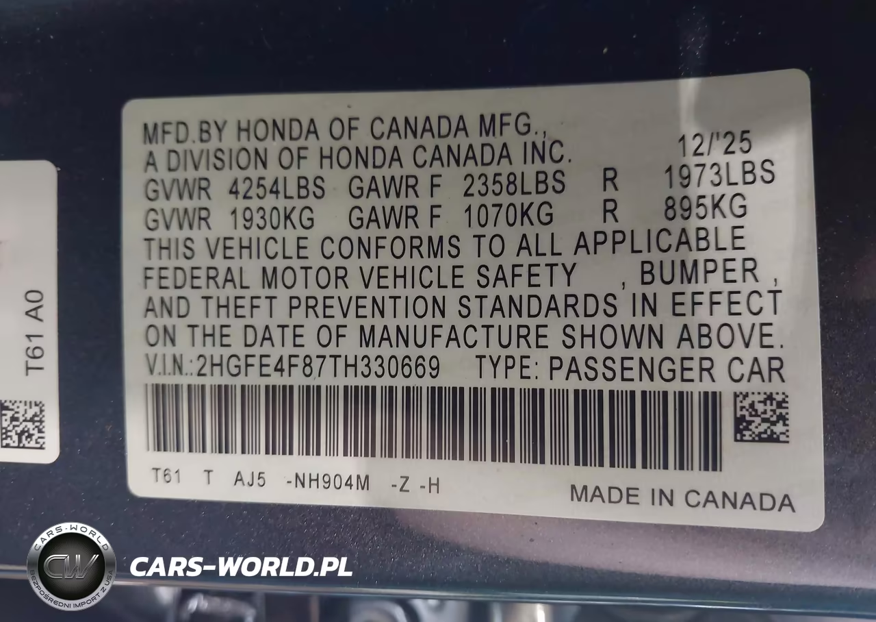 2026 Honda Civic Hybrid Sport-Sport Touring VIN:2HGFE4F87TH330669 - 9