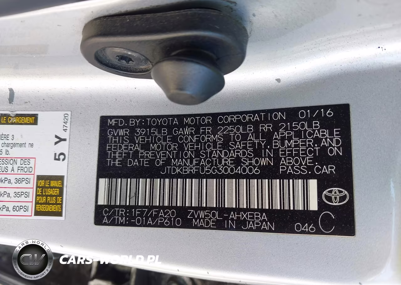 2016 Toyota Prius Two VIN:JTDKBRFU5G3004006 - 9