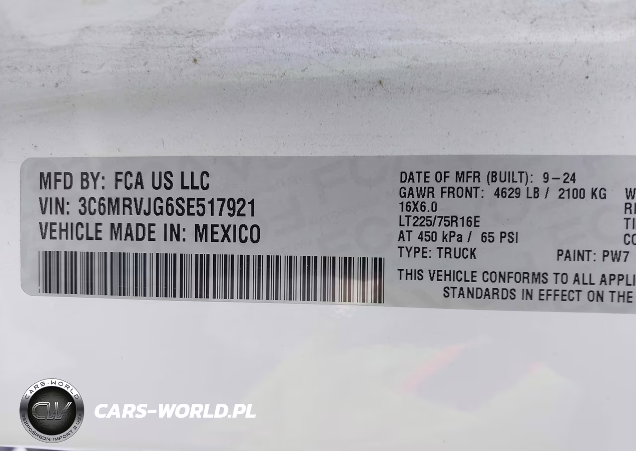 2025 Ram Promaster 3500 Cargo Van Tradesman High Roof 159 Wb Ext VIN:3C6MRVJG6SE517921 - 9