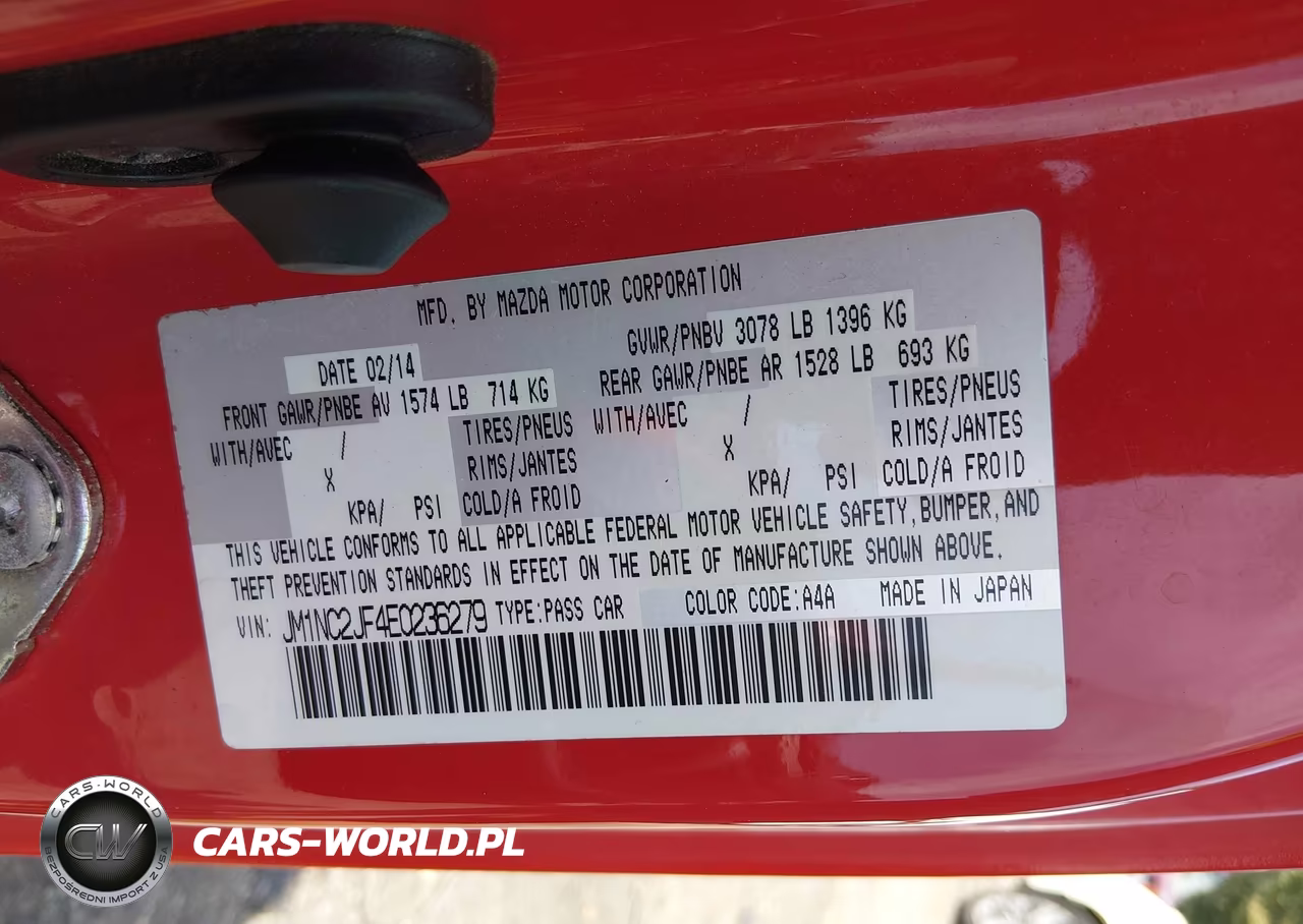 2014 Mazda Mx-5 Miata Sport VIN:JM1NC2JF4E0236279 - 9