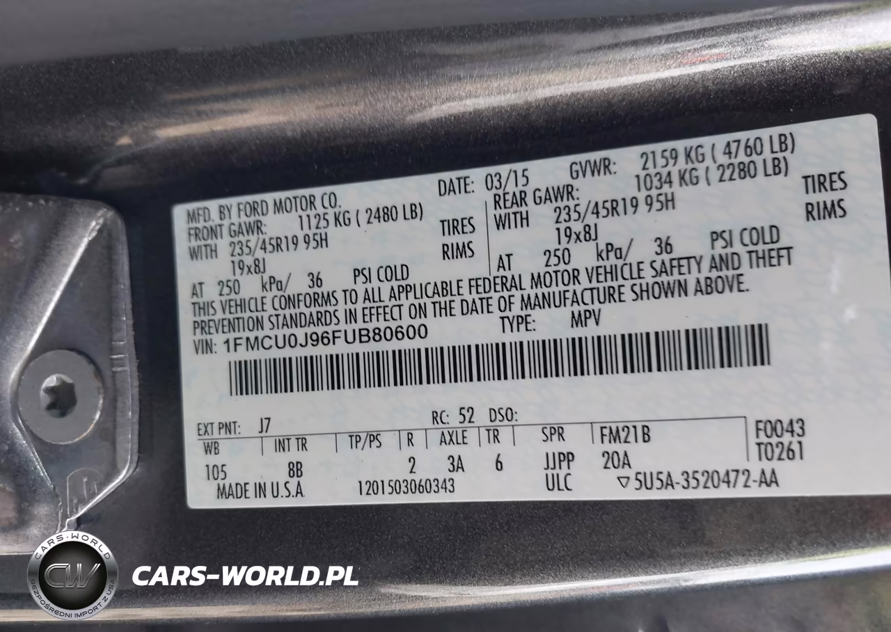 2015 Ford Escape Titanium VIN:1FMCU0J96FUB80600 - 9