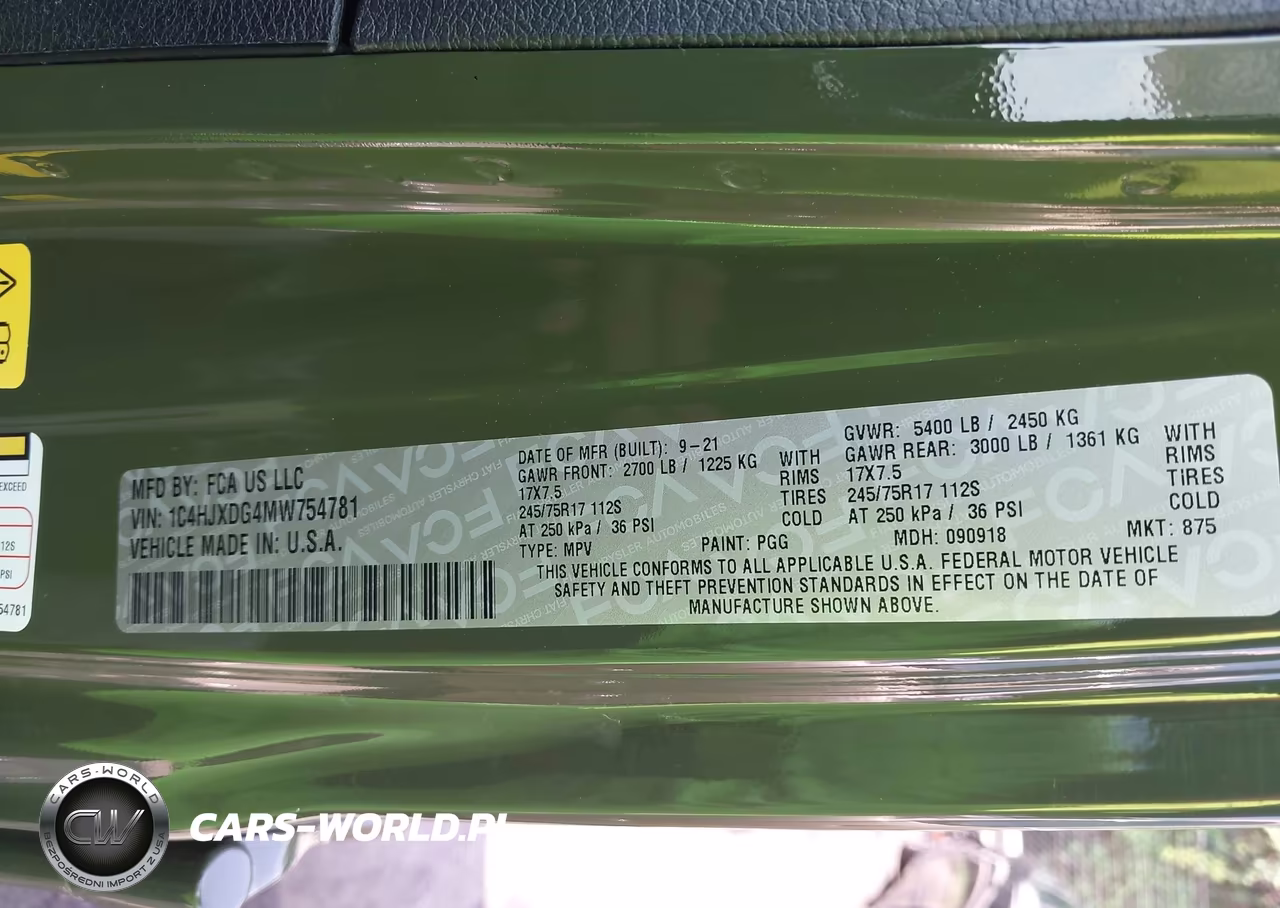 2021 Jeep Wrangler Unlimited Sport S 4X4 VIN:1C4HJXDG4MW754781 - 9