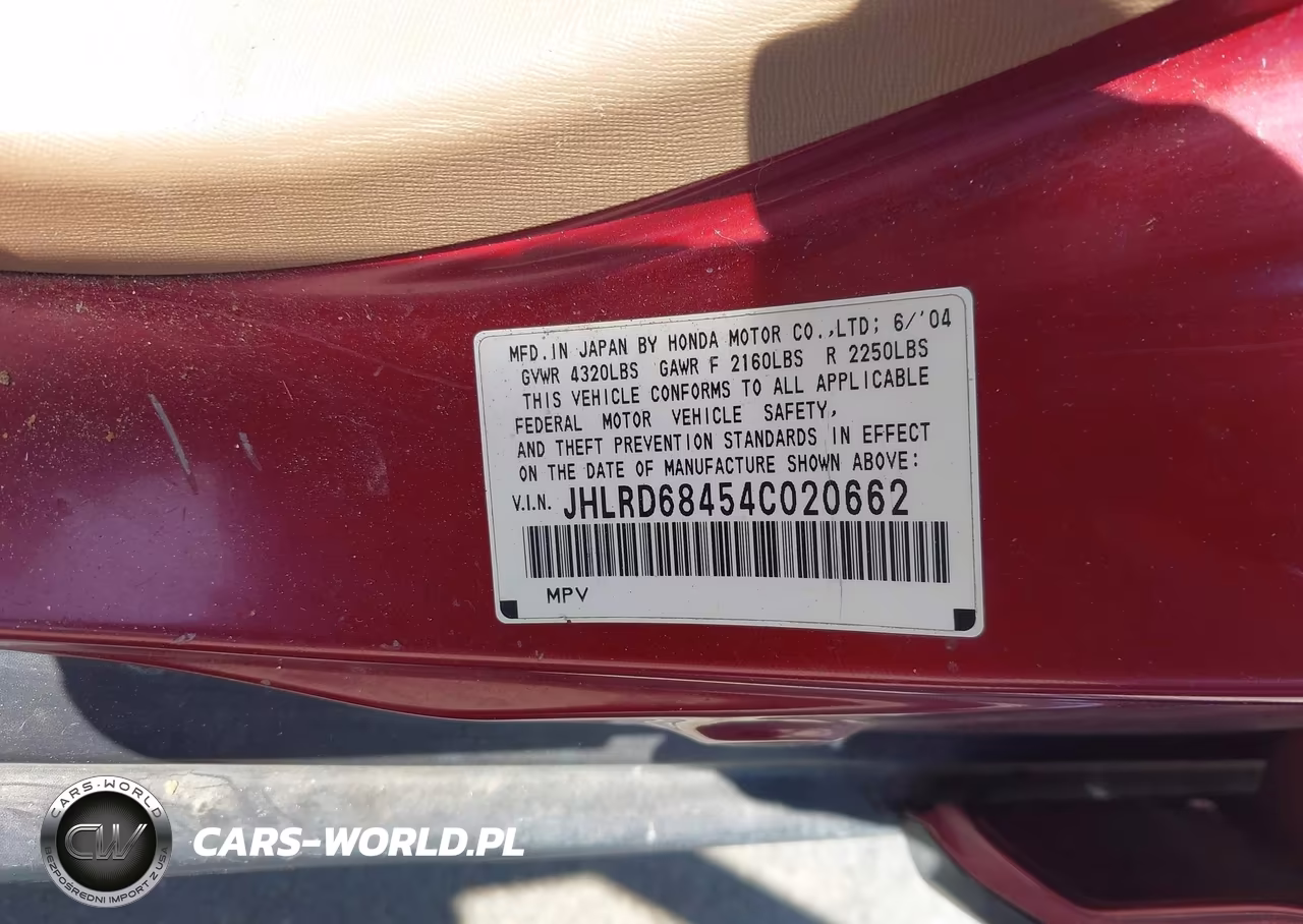 2004 Honda Cr-V Lx VIN:JHLRD68454C020662 - 9