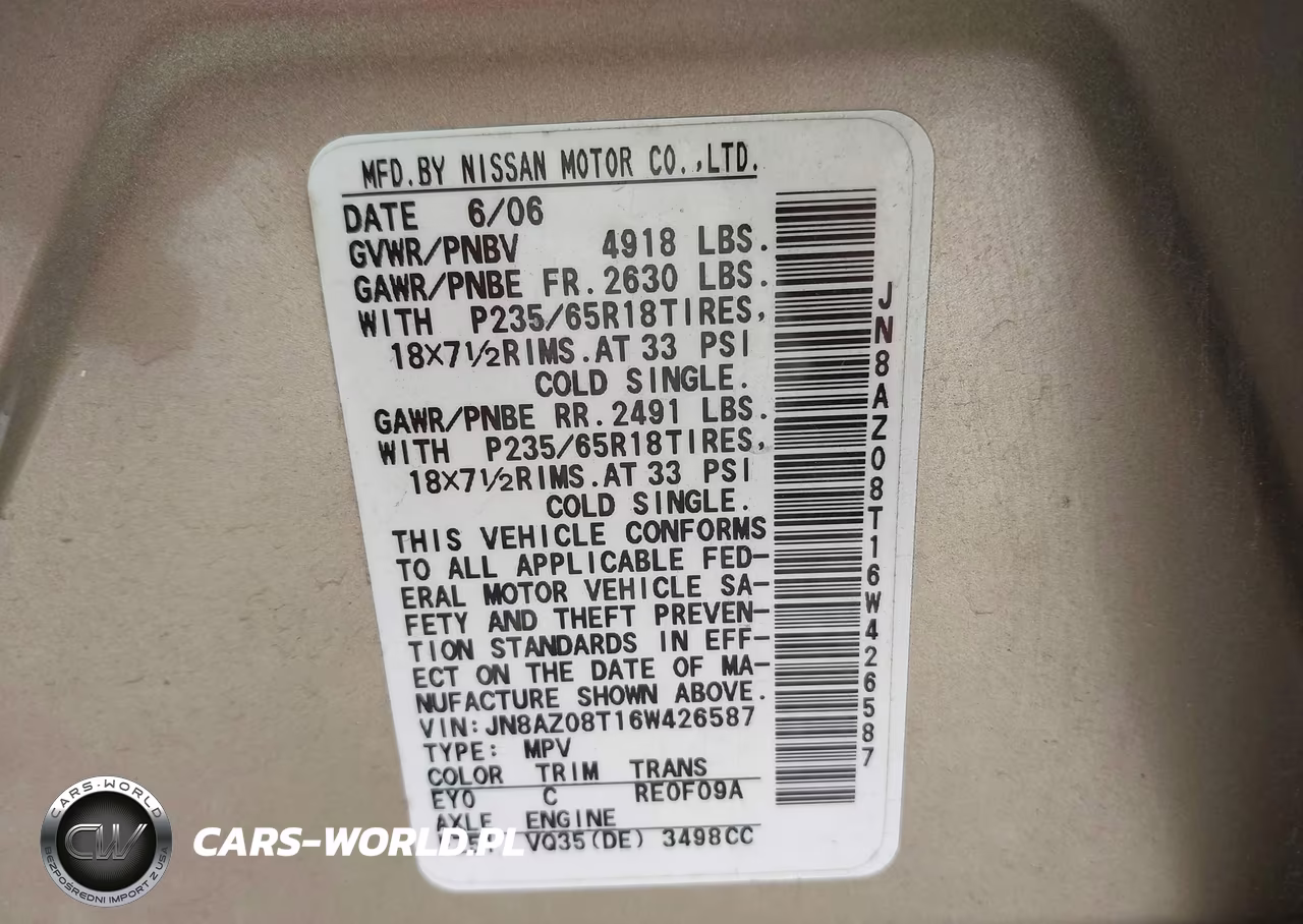 2006 Nissan Murano Sl VIN:JN8AZ08T16W426587 - 9
