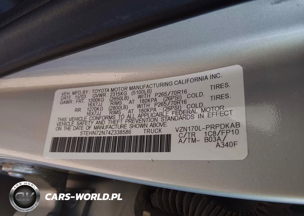 2004 Toyota Tacoma Base V6 VIN:5TEHN72N74Z338586 - 9