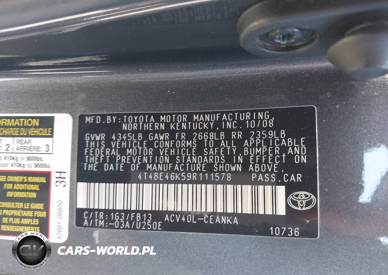 2009 Toyota Camry Le VIN:4T4BE46K59R111578 - 9