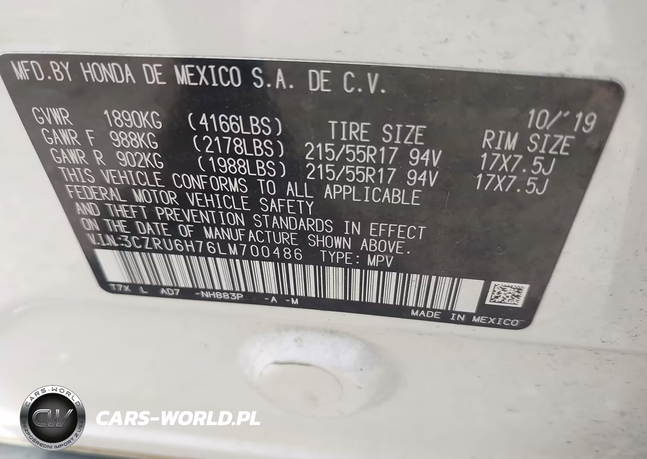 2020 Honda Hr-V Awd Ex-L VIN:3CZRU6H76LM700486 - 9