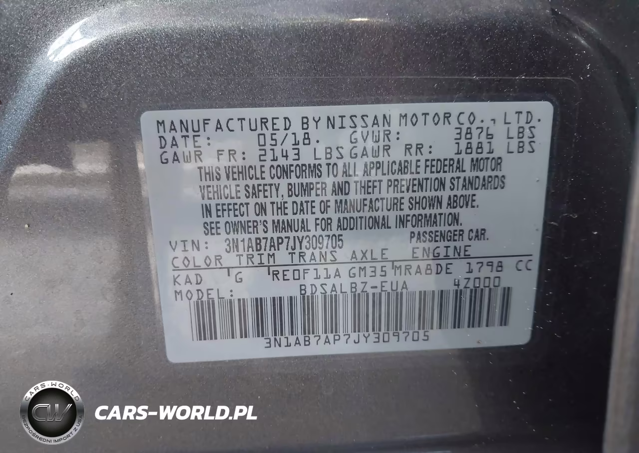 2018 Nissan Sentra S VIN:3N1AB7AP7JY309705 - 9