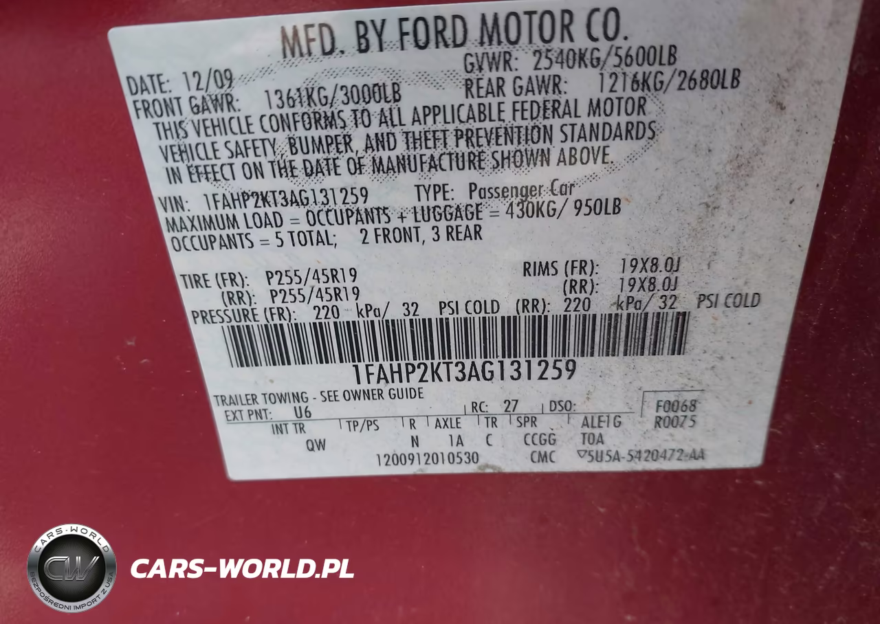 2010 Ford Taurus Sho VIN:1FAHP2KT3AG131259 - 9