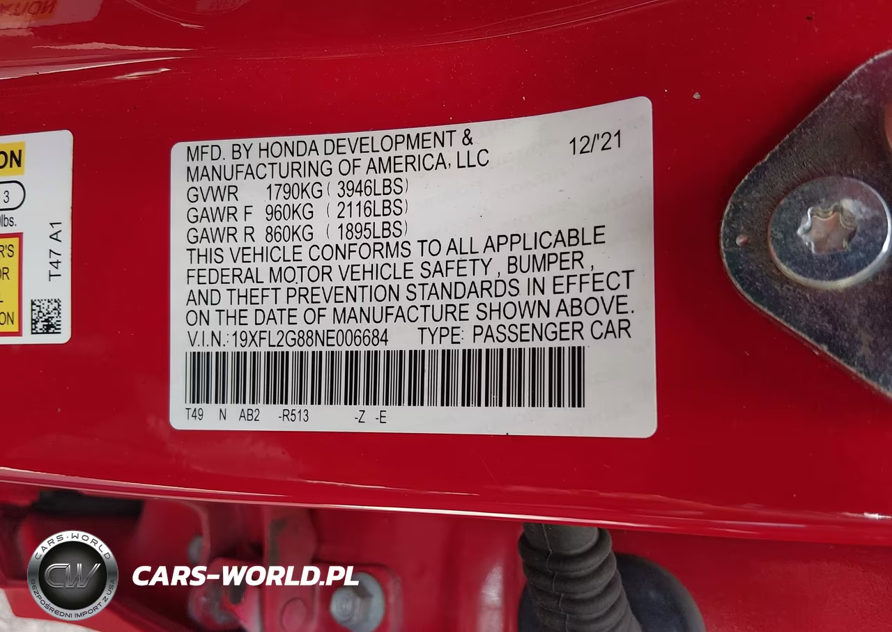 2022 Honda Civic Sport VIN:19XFL2G88NE006684 - 9