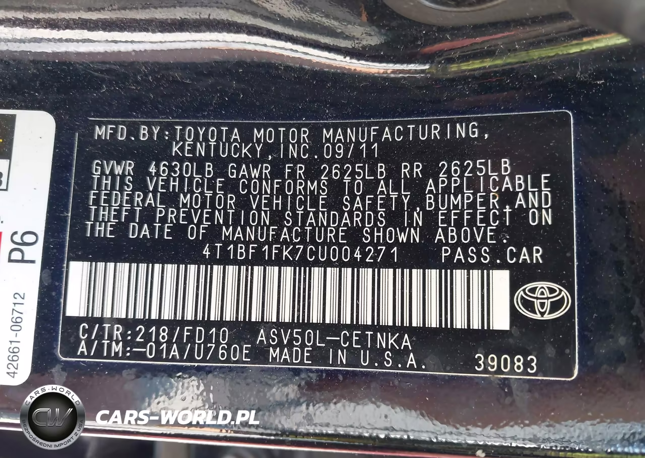 2012 Toyota Camry Le VIN:4T1BF1FK7CU004271 - 9