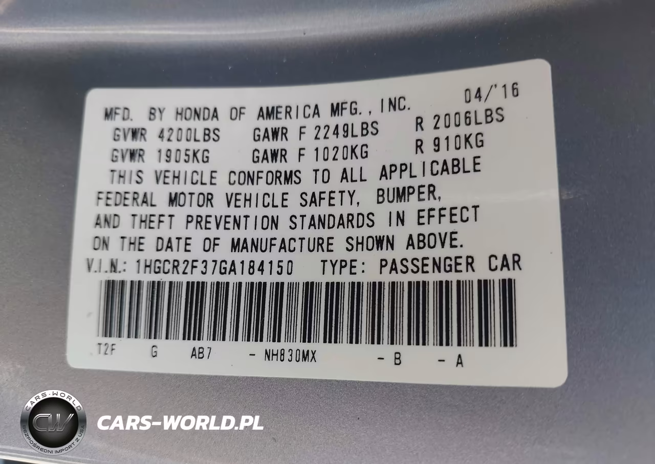 2016 Honda Accord Lx VIN:1HGCR2F37GA184150 - 9