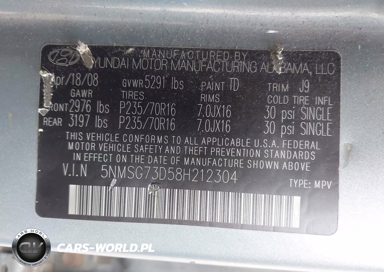 2008 Hyundai Santa Fe Gls VIN:5NMSG73D58H212304 - 9