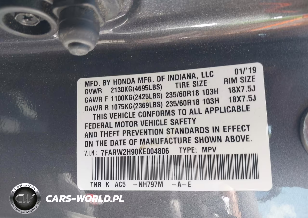 2019 Honda Cr-V Touring VIN:7FARW2H90KE004806 - 9