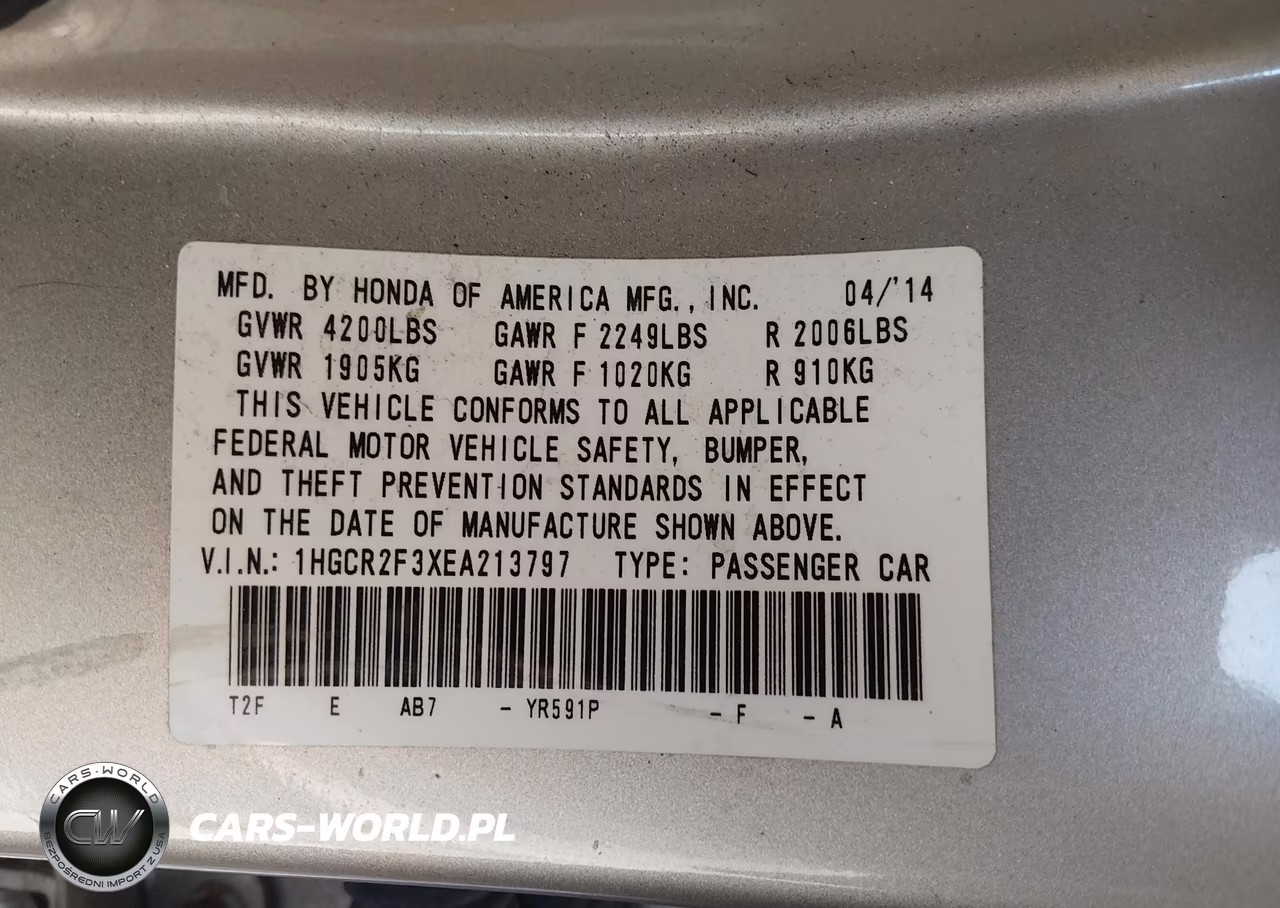 2014 Honda Accord Lx VIN:1HGCR2F3XEA213797 - 9