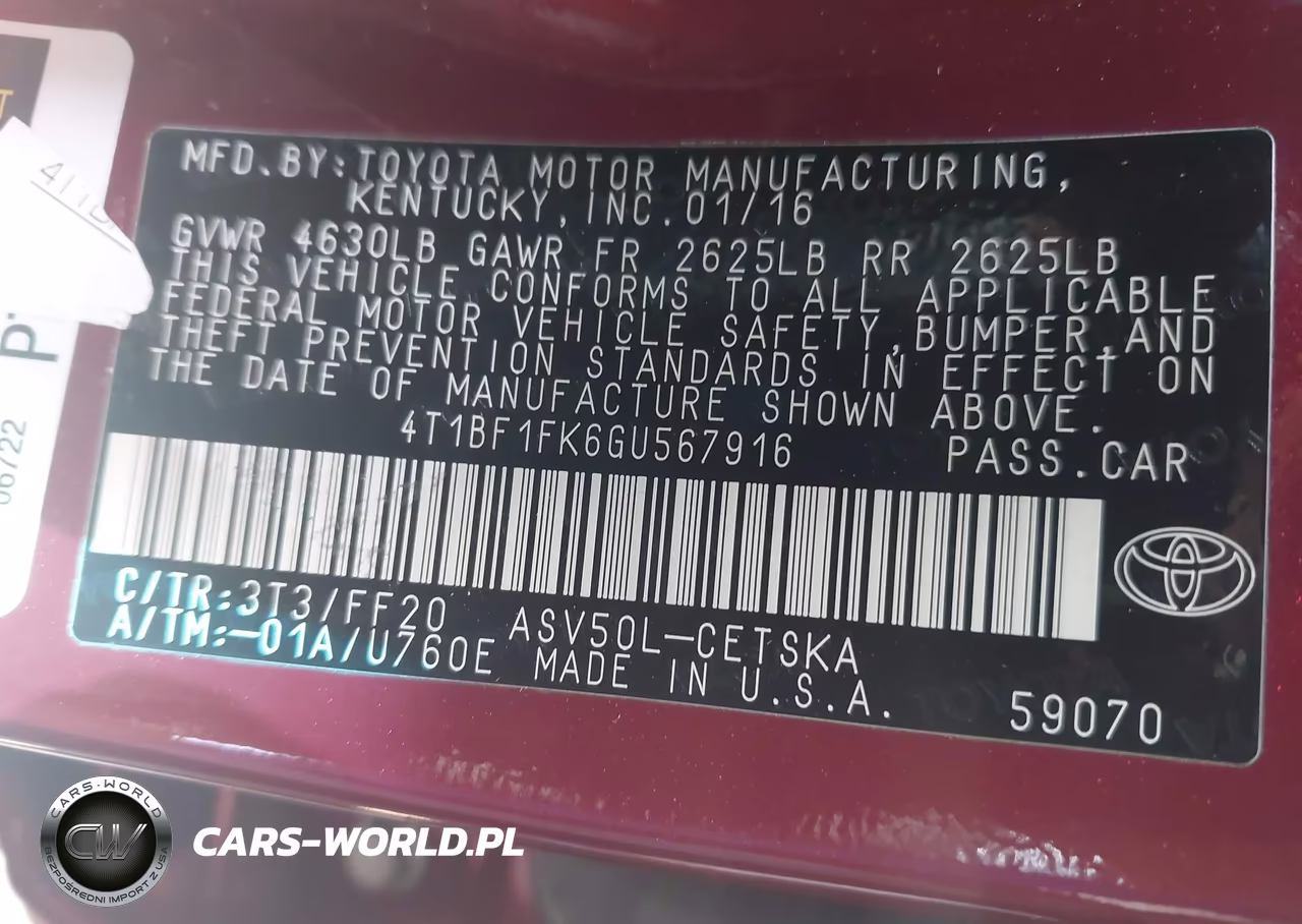 2016 Toyota Camry Se VIN:4T1BF1FK6GU567916 - 9