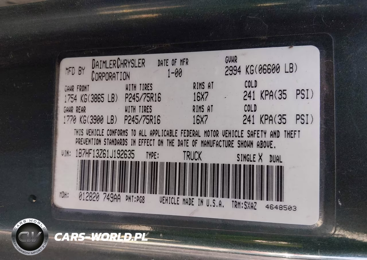 2001 Dodge Ram 1500 St VIN:1B7HF13Z61J192635 - 9