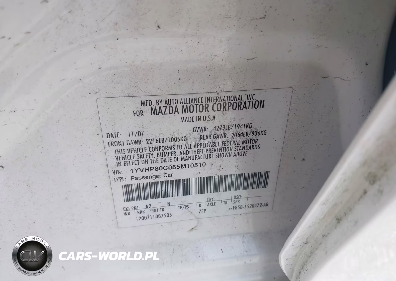 2008 Mazda Mazda6 I Sport Ve VIN:1YVHP80C085M10510 - 9