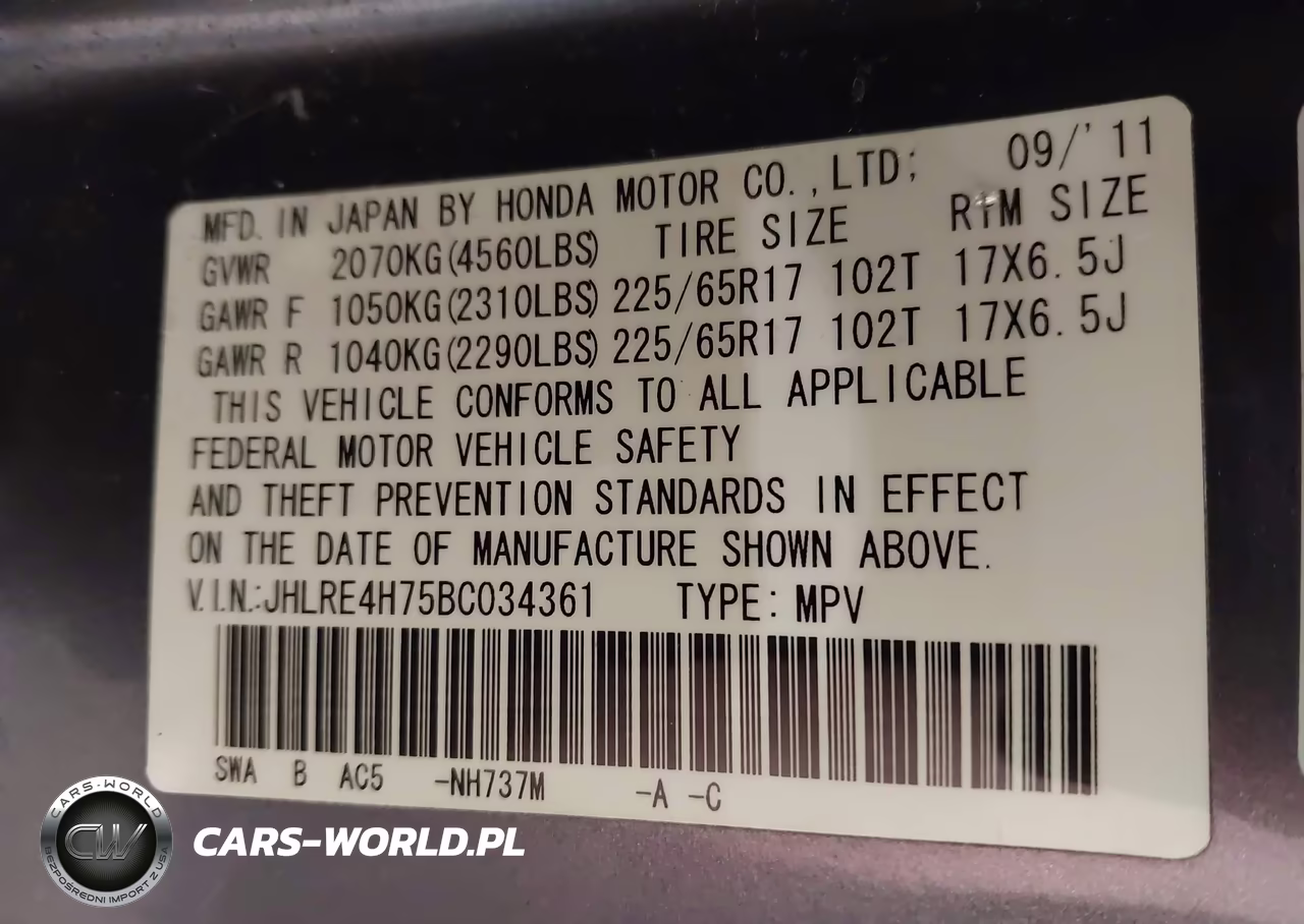 2011 Honda Cr-V Ex-L VIN:JHLRE4H75BC034361 - 9