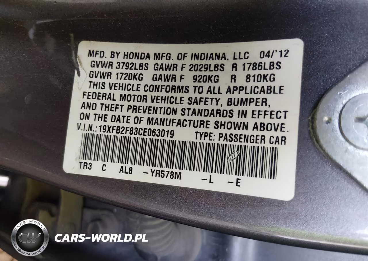 2012 Honda Civic Ex VIN:19XFB2F83CE063019 - 9