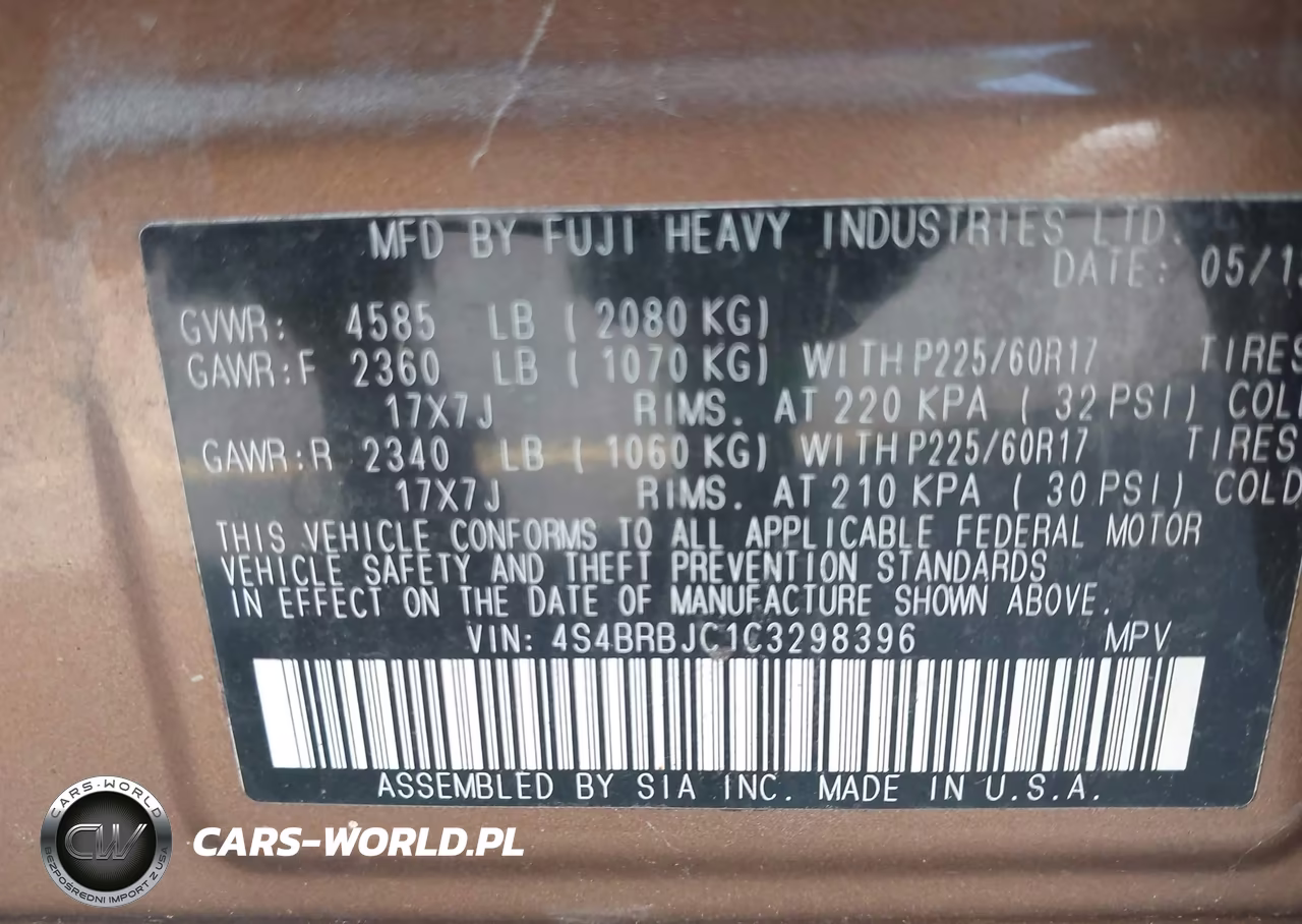 2012 Subaru Outback 2.5I Limited VIN:4S4BRBJC1C3298396 - 9