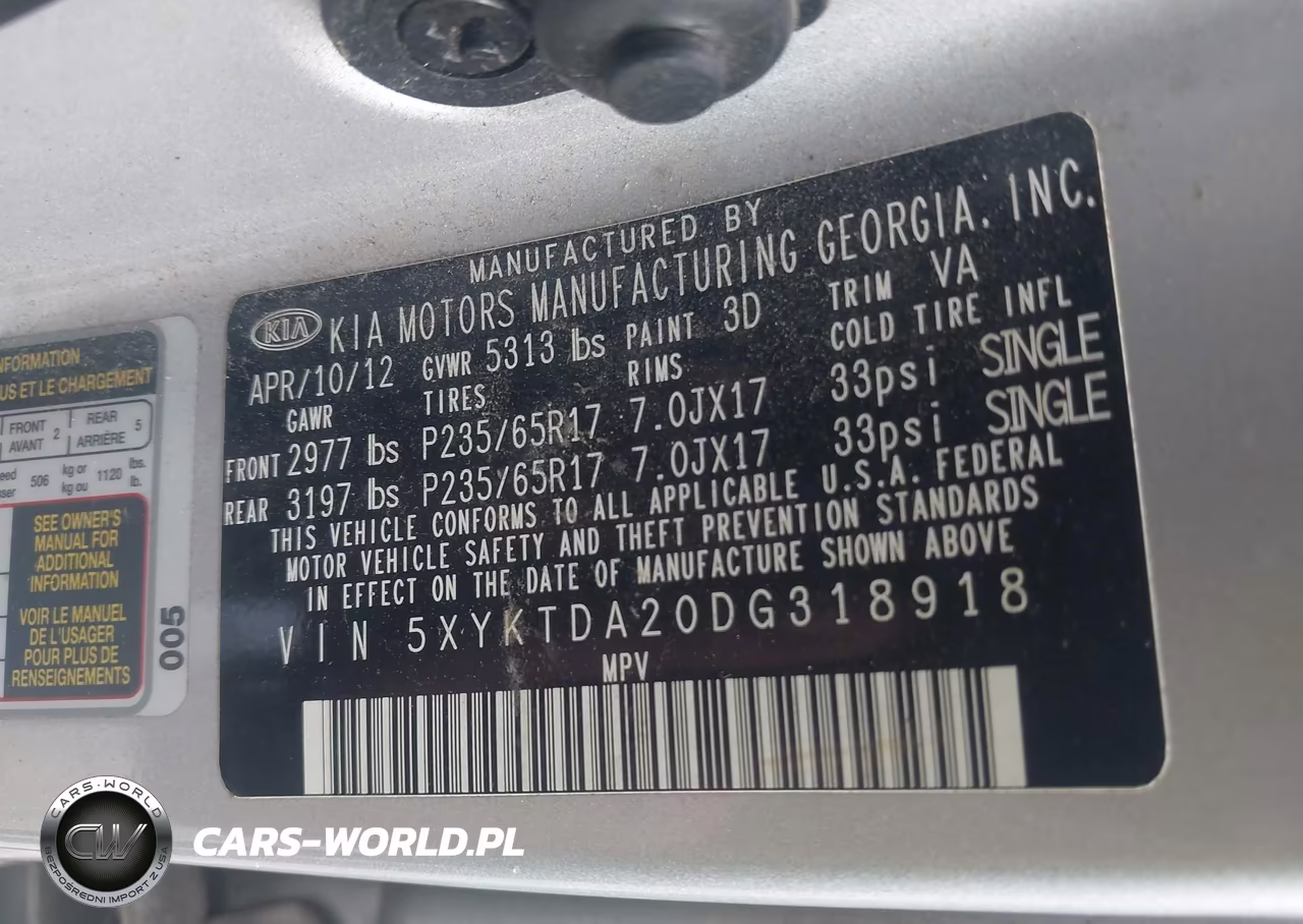 2013 Kia Sorento Lx V6 VIN:5XYKTDA20DG318918 - 9
