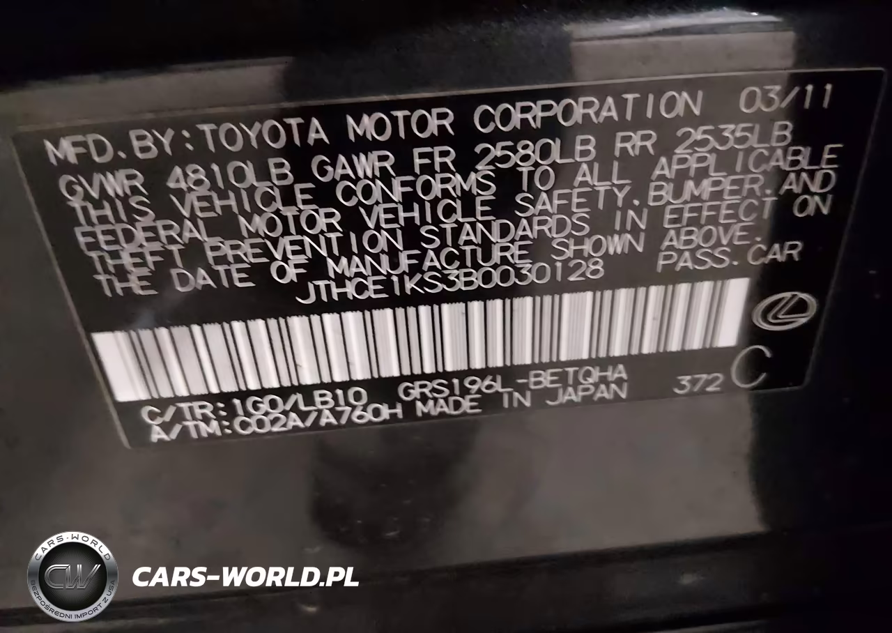2011 Lexus Gs 350 VIN:JTHCE1KS3B0030128 - 9