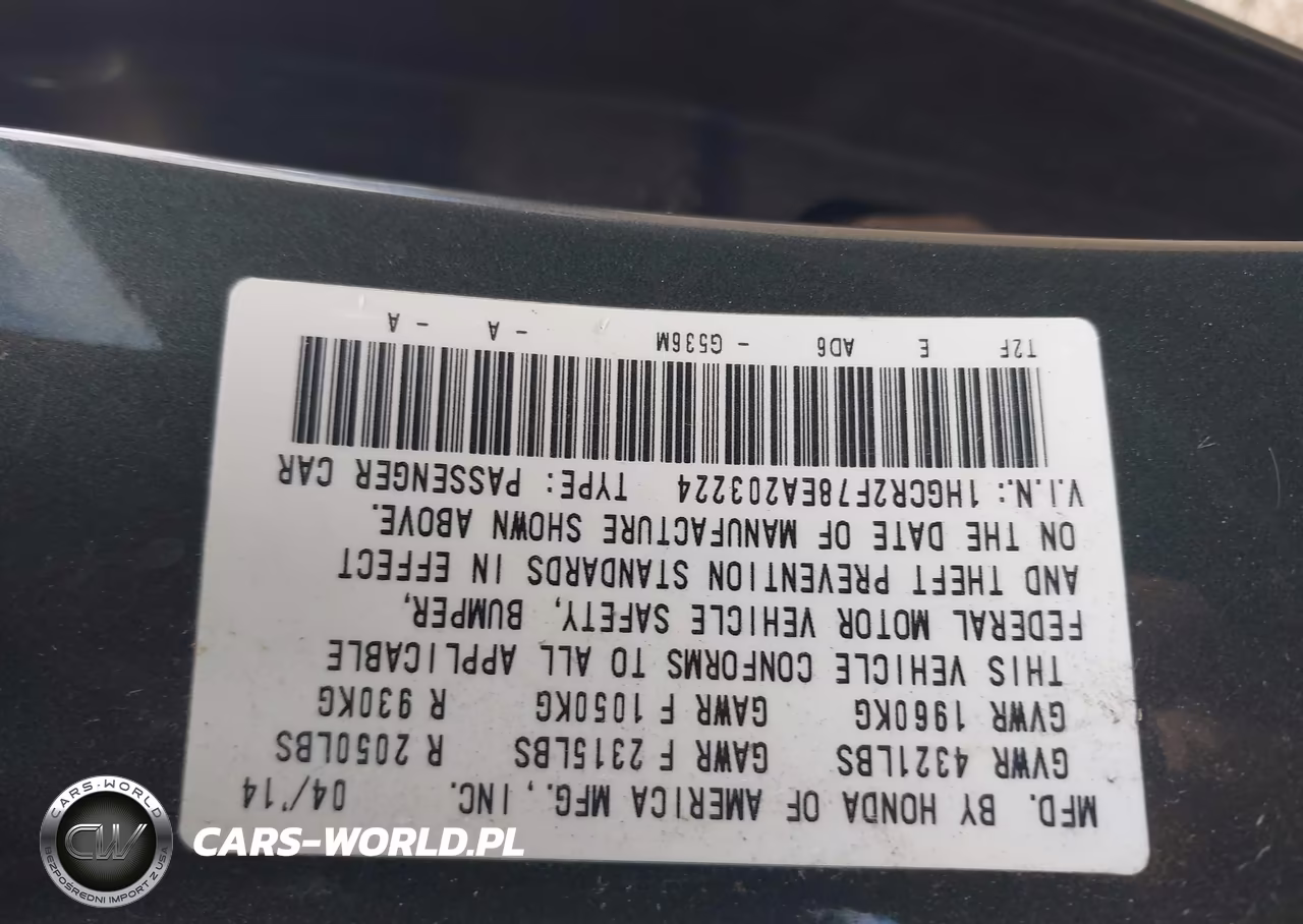 2014 Honda Accord Ex VIN:1HGCR2F78EA203224 - 9
