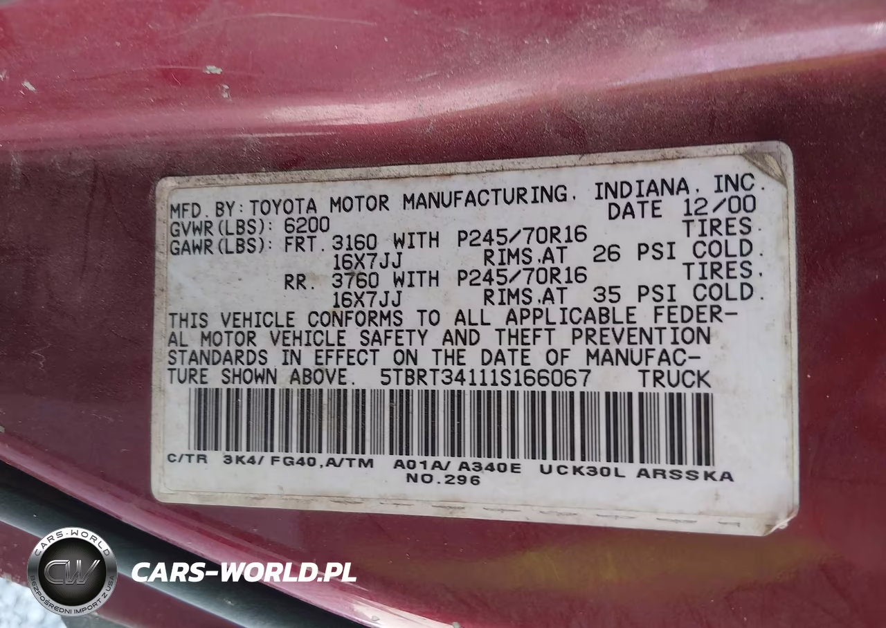 2001 Toyota Tundra Sr5 V8 VIN:5TBRT34111S166067 - 9