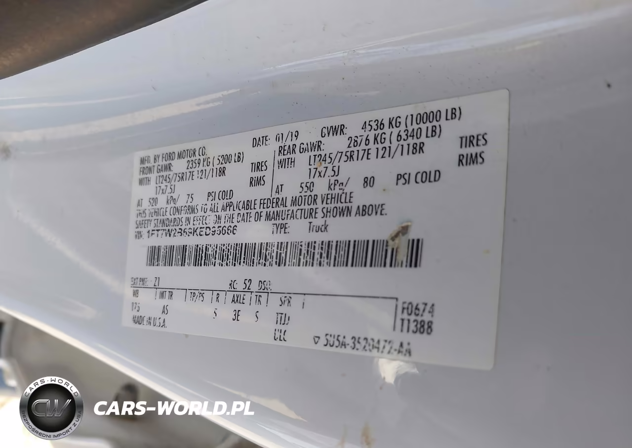 2019 Ford F-250 Xl VIN:1FT7W2B69KED95666 - 9