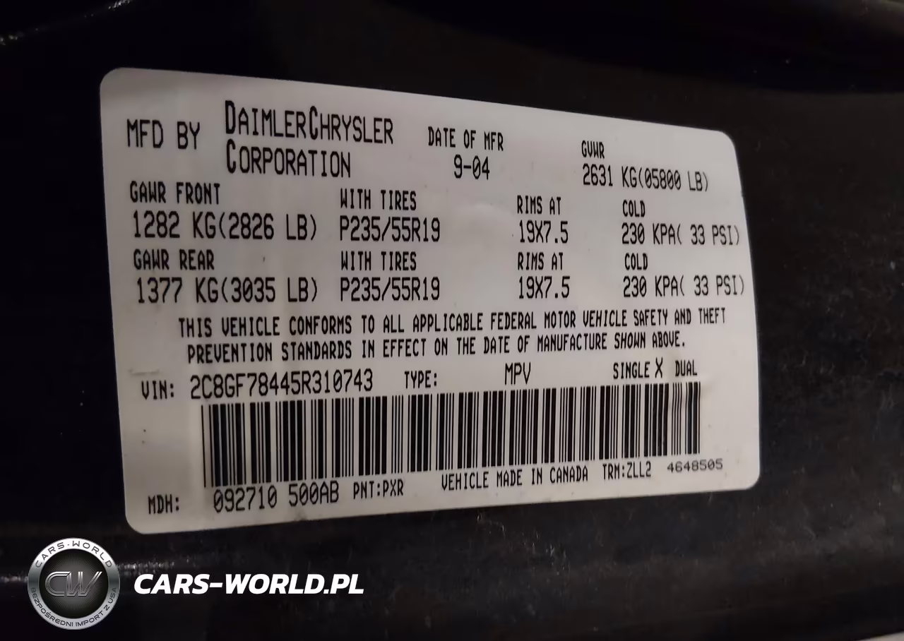 2005 Chrysler Pacifica Limited VIN:2C8GF78445R310743 - 9