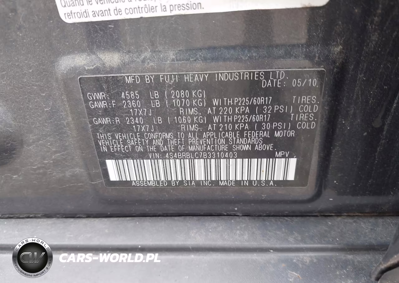 2011 Subaru Outback 2.5I Limited VIN:4S4BRBLC7B3310403 - 9
