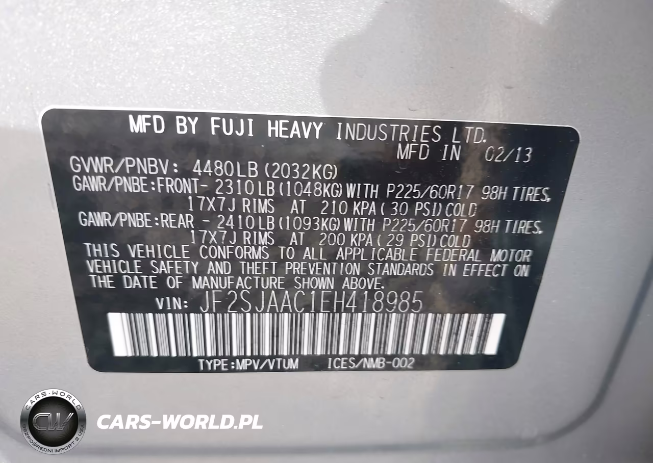 2014 Subaru Forester 2.5I VIN:JF2SJAAC1EH418985 - 9