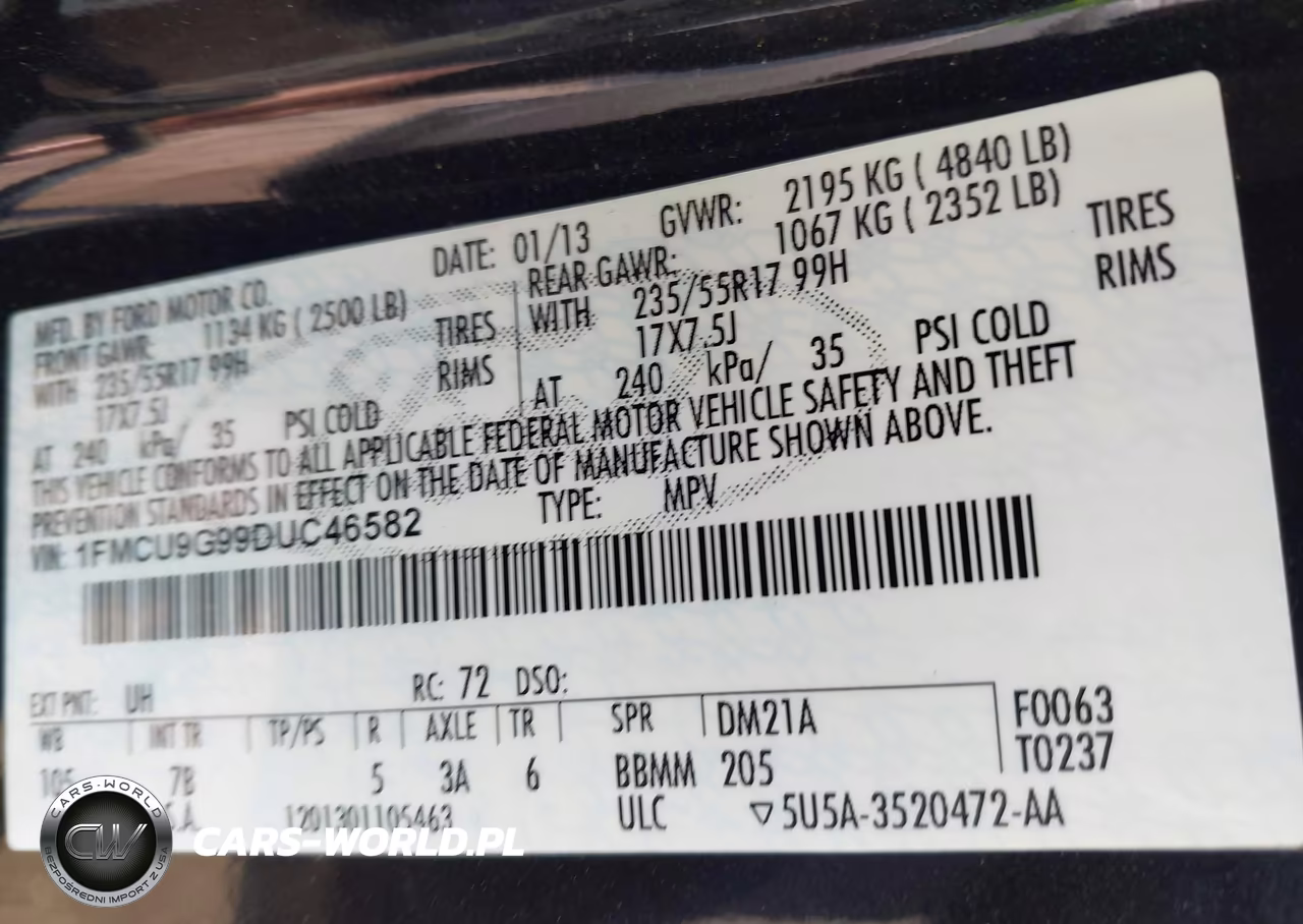 2013 Ford Escape Se VIN:1FMCU9G99DUC46582 - 9