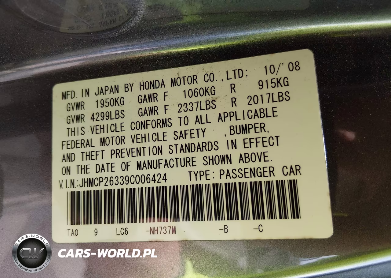 2009 Honda Accord 2.4 Lx VIN:JHMCP26339C006424 - 9