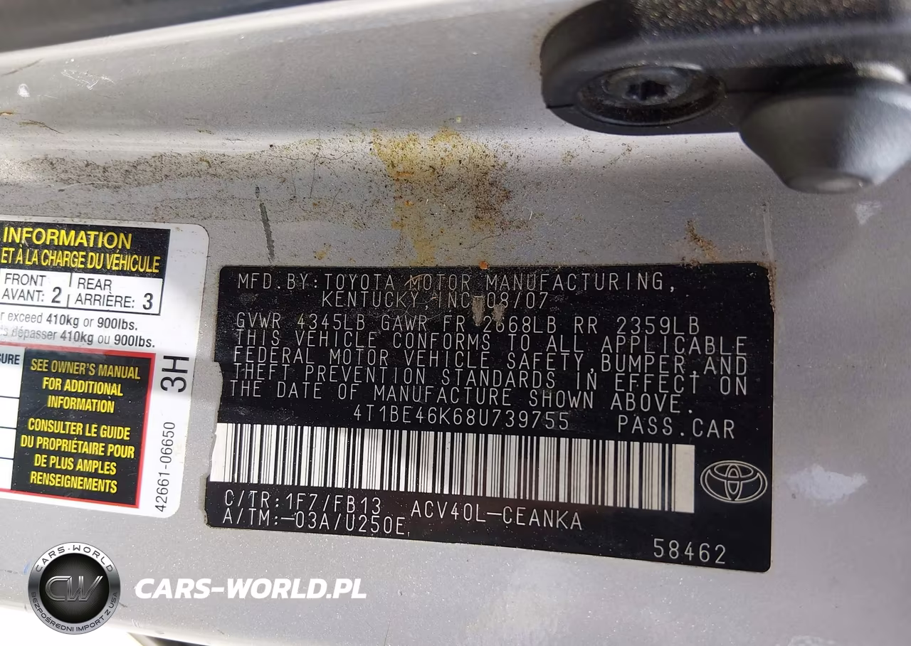 2008 Toyota Camry Le VIN:4T1BE46K68U739755 - 9