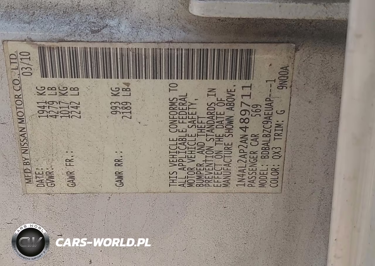 2010 Nissan Altima 2.5 S VIN:1N4AL2AP2AN489711 - 9