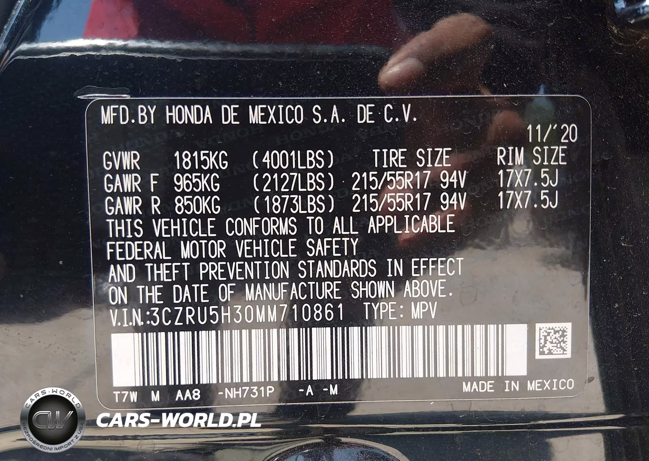 2021 Honda Hr-V 2Wd Lx VIN:3CZRU5H30MM710861 - 9