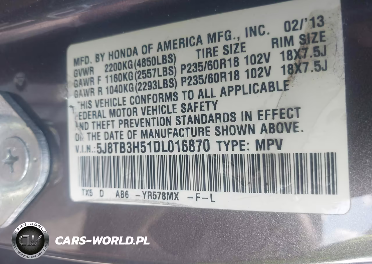 2013 Acura Rdx VIN:5J8TB3H51DL016870 - 9