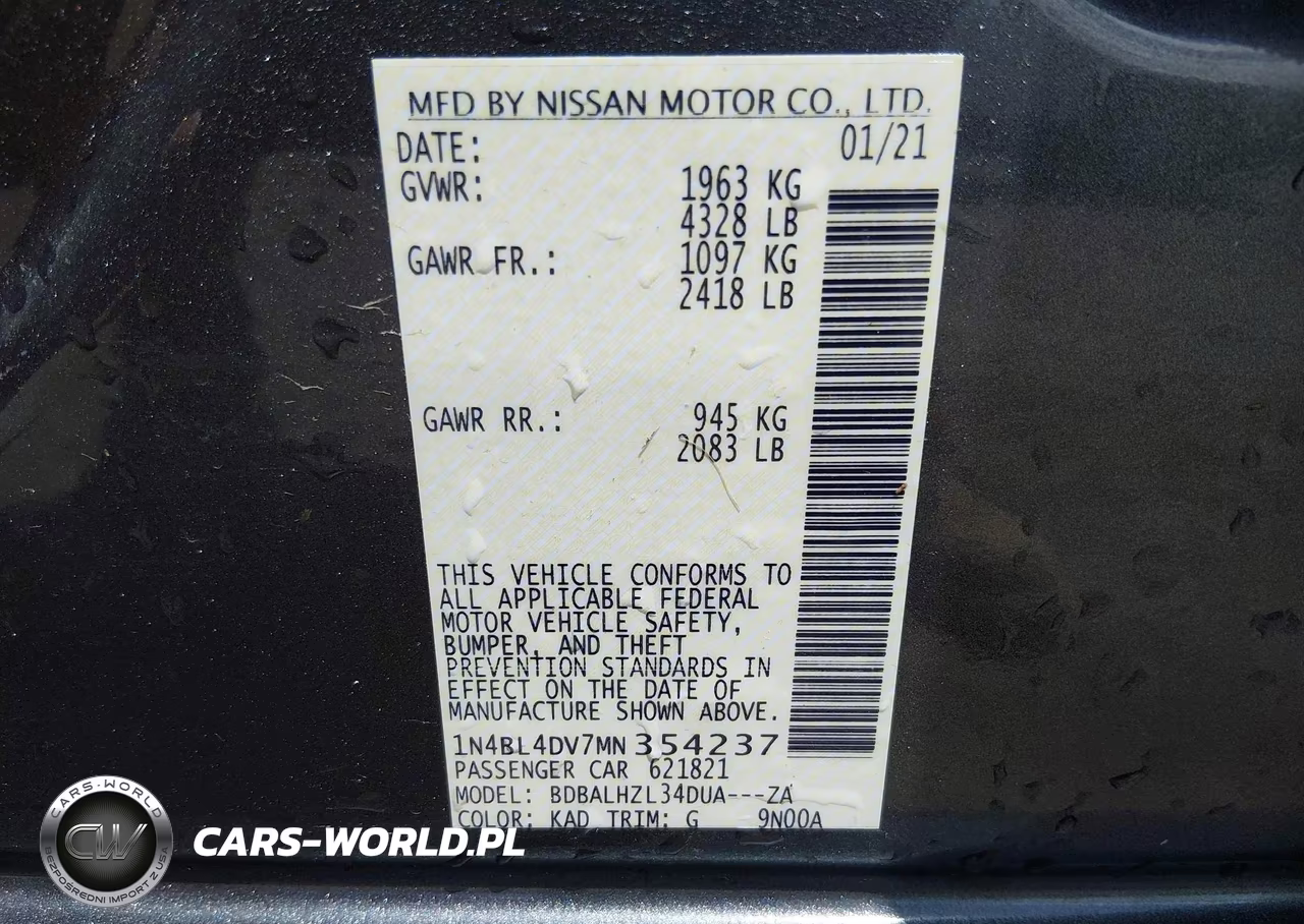 2021 Nissan Altima Sv Fwd VIN:1N4BL4DV7MN354237 - 9