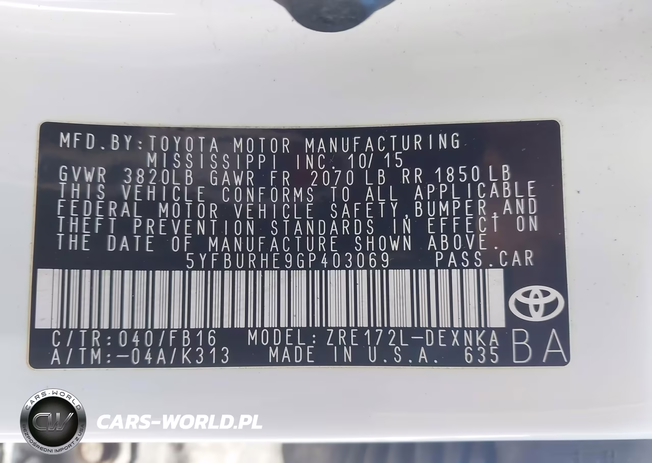 2016 Toyota Corolla Le VIN:5YFBURHE9GP403069 - 9