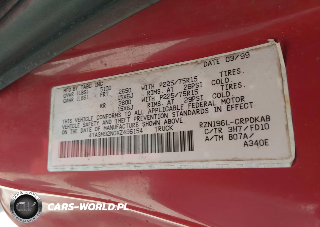 1999 Toyota Tacoma Prerunner VIN:4TASM92N0XZ496154 - 9
